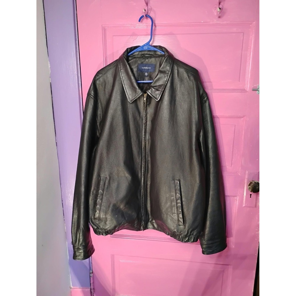 Y2K Vintage Men's 2XL Leather Croft & Barrow Bomber Motorcycle Jacket Flaw